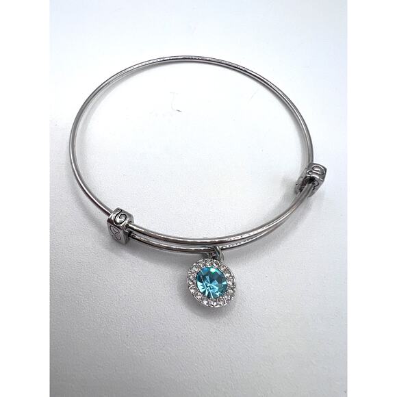 Women's Silvertone Birthstone Bracelet Rhinestone Charm March Light Blue NEW! - Picture 3 of 5